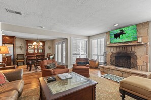 TV, fireplace