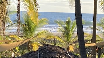 En la playa y camastros