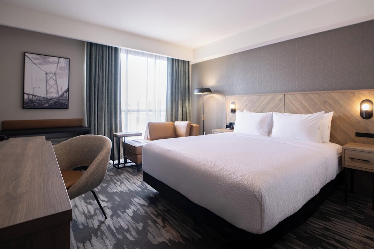 In-room safe, desk, laptop workspace, blackout curtains