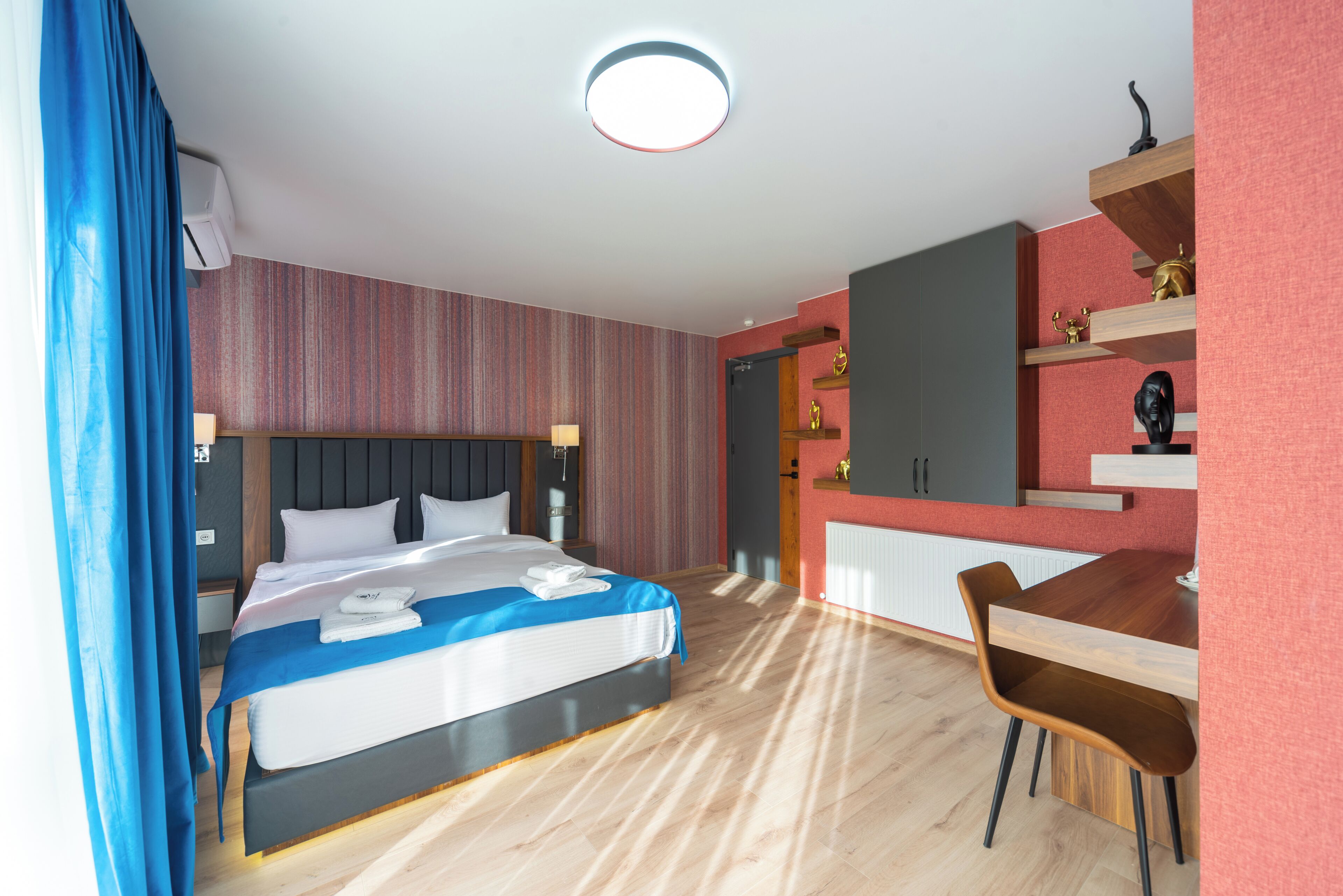 Hypo-allergenic bedding, laptop workspace, soundproofing