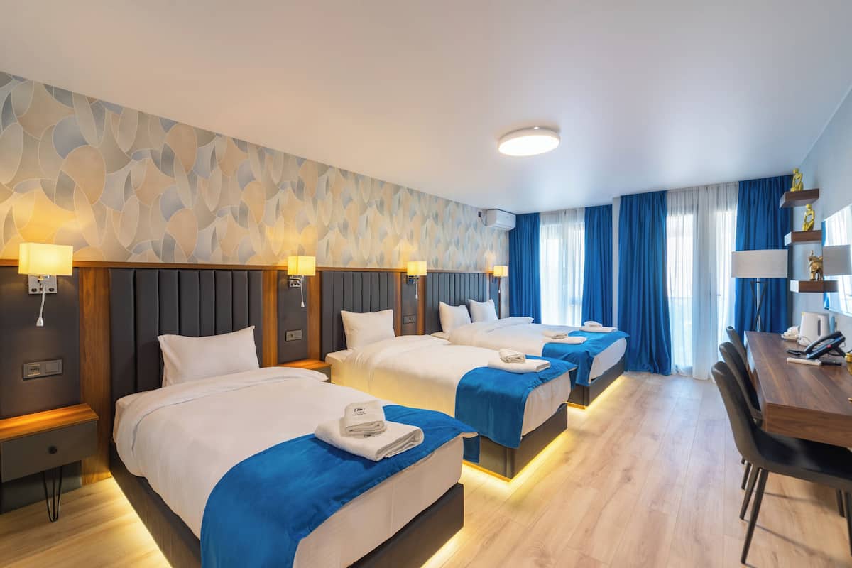 Hypo-allergenic bedding, laptop workspace, soundproofing