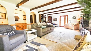 Smart TV, fireplace, DVD player, books