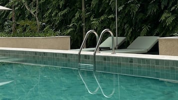 Outdoor pool, open 10:00 AM to 8:00 PM, pool umbrellas, sun loungers