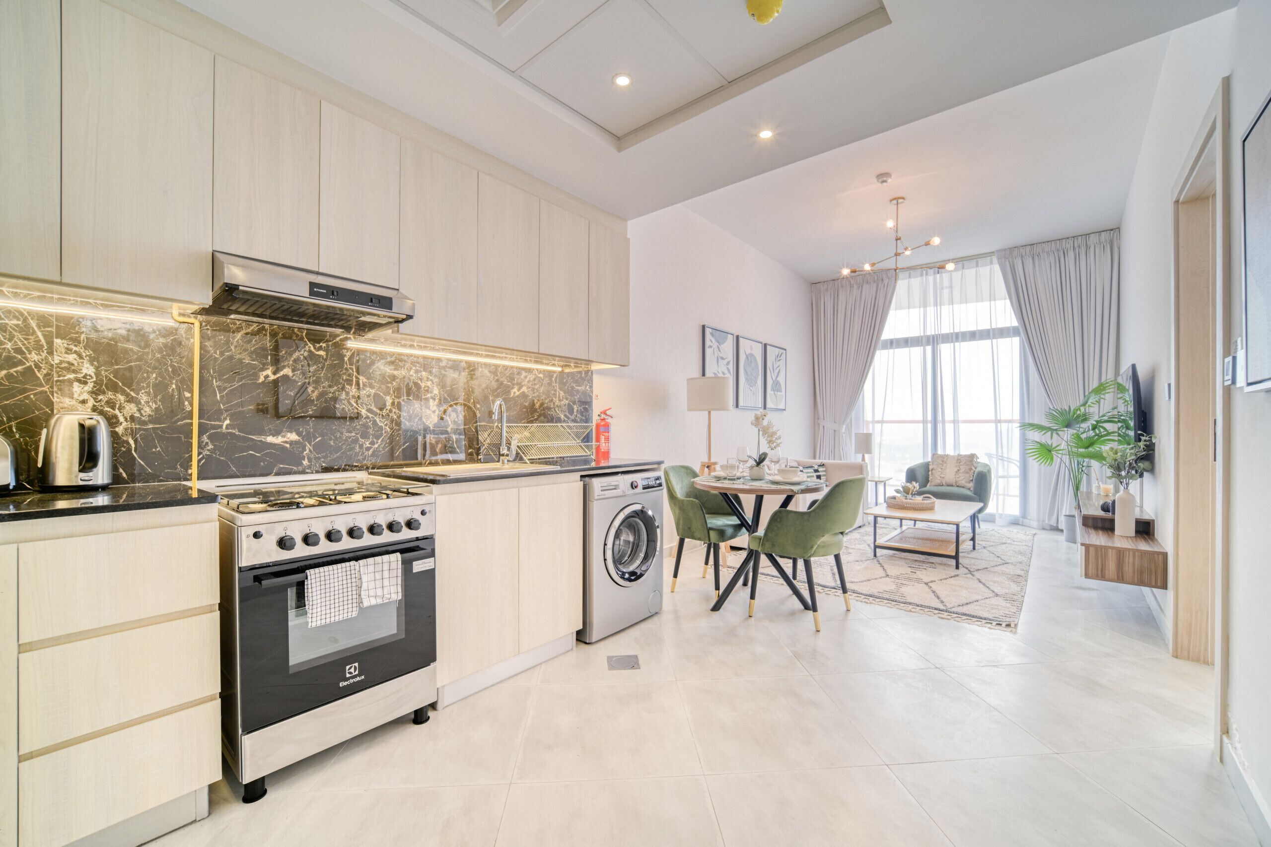 Fridge, microwave, oven, electric kettle