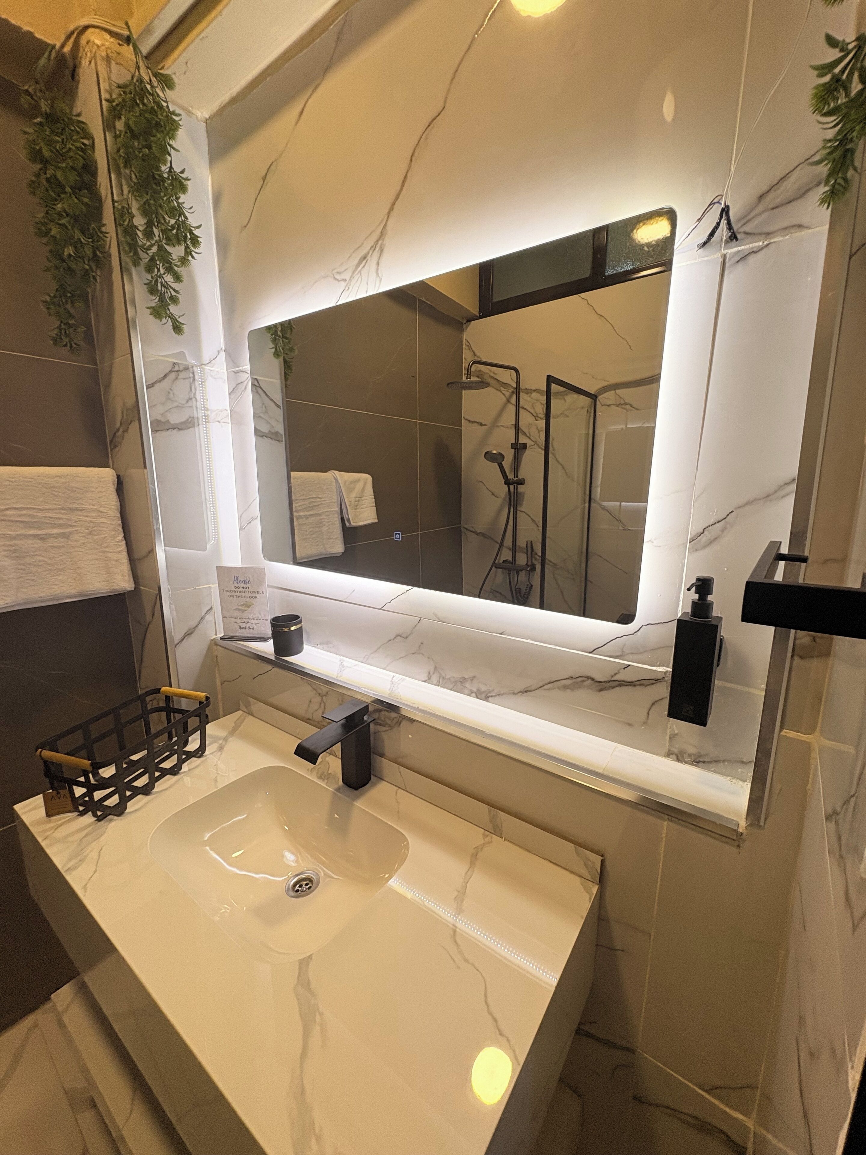Bidet, towels, soap, toilet paper
