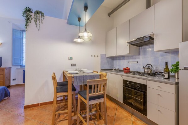 Fridge, oven, stovetop, cookware/dishes/utensils