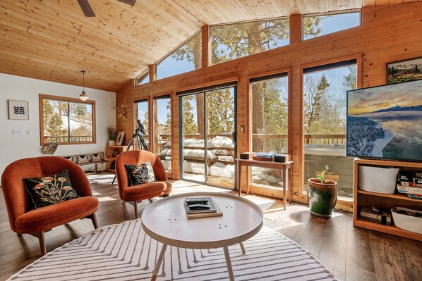 TV, fireplace - Nightcap Lodge - Hot Tub, Fireplace, Deck, Barbecue (Fawnskin)