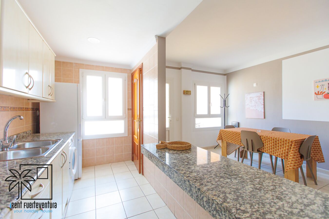 Fridge, oven, coffee/tea maker, toaster