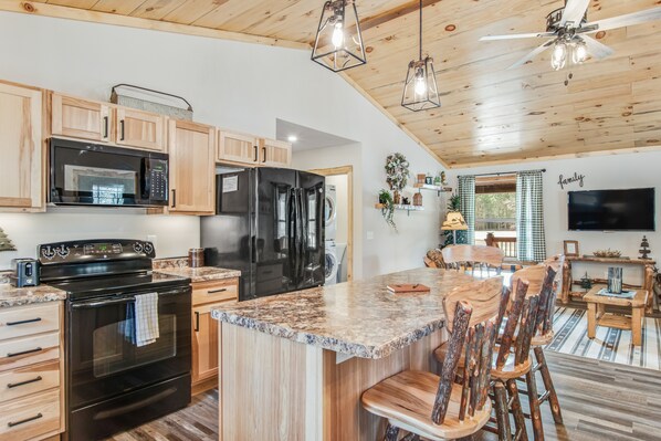 Frigorífico, microondas, horno y placa de cocina