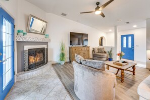 TV, fireplace, video games