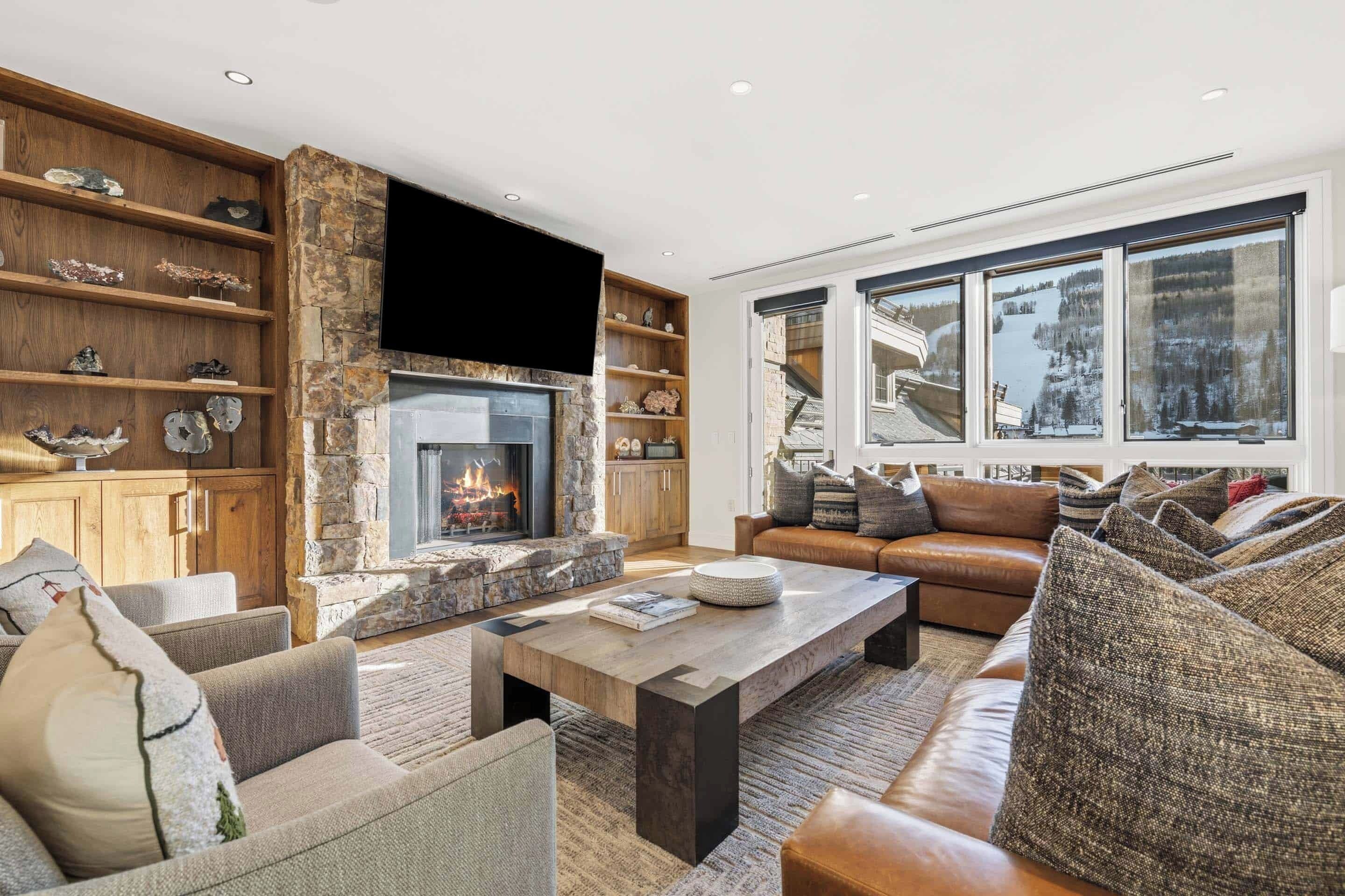 TV, fireplace