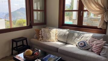 Smart TV, fireplace, stereo