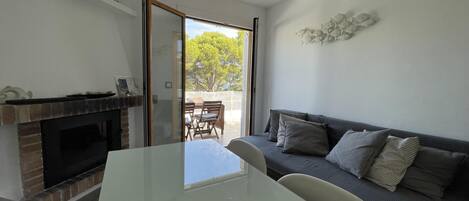 Televisión y chimenea