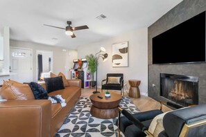 TV, fireplace, offices