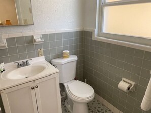 Hair dryer, towels, toilet paper