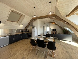 Fridge, microwave, dishwasher