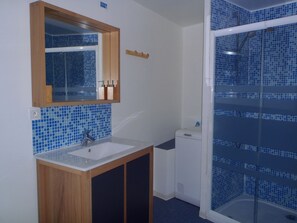 Shower, towels, toilet paper