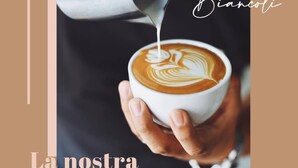 A person holding a cup of coffee with latte art, and the text "La nostra colazione" and "Bianco" is visible. - La Rosa dei Venti (Ortona)