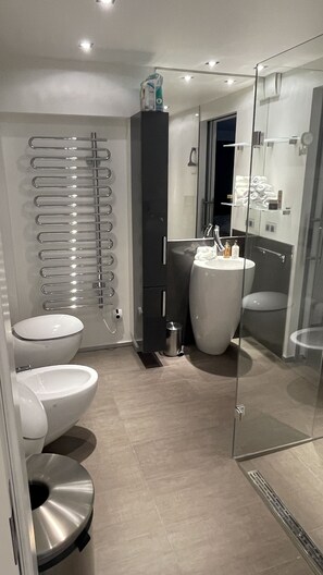Haartrockner, Bidet, Handtücher, Seife