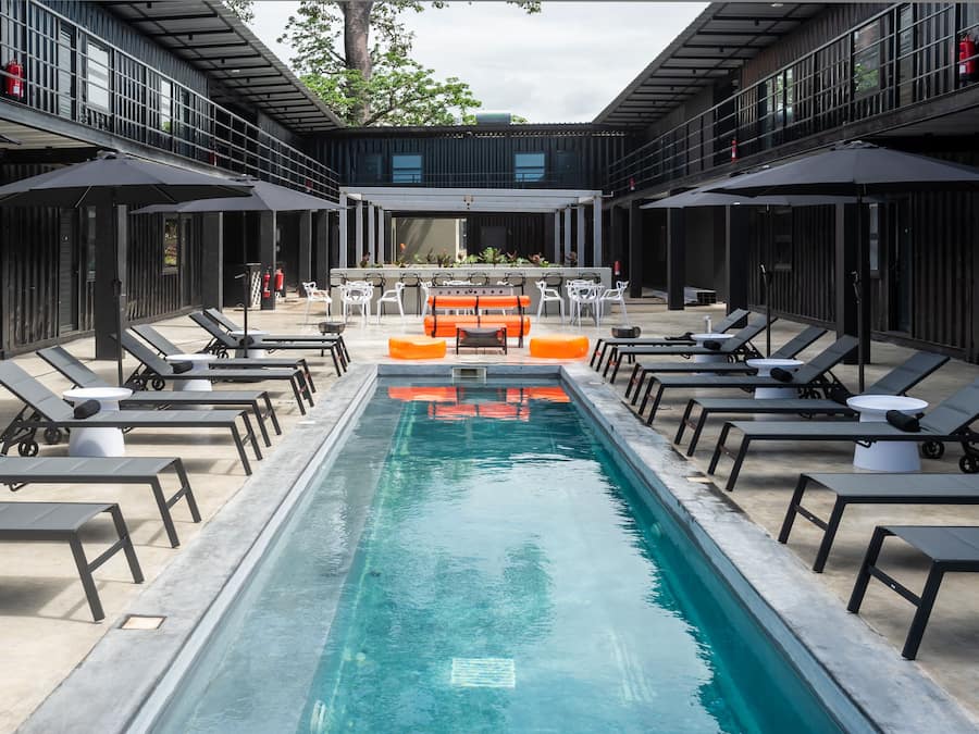 Outdoor pool, pool umbrellas