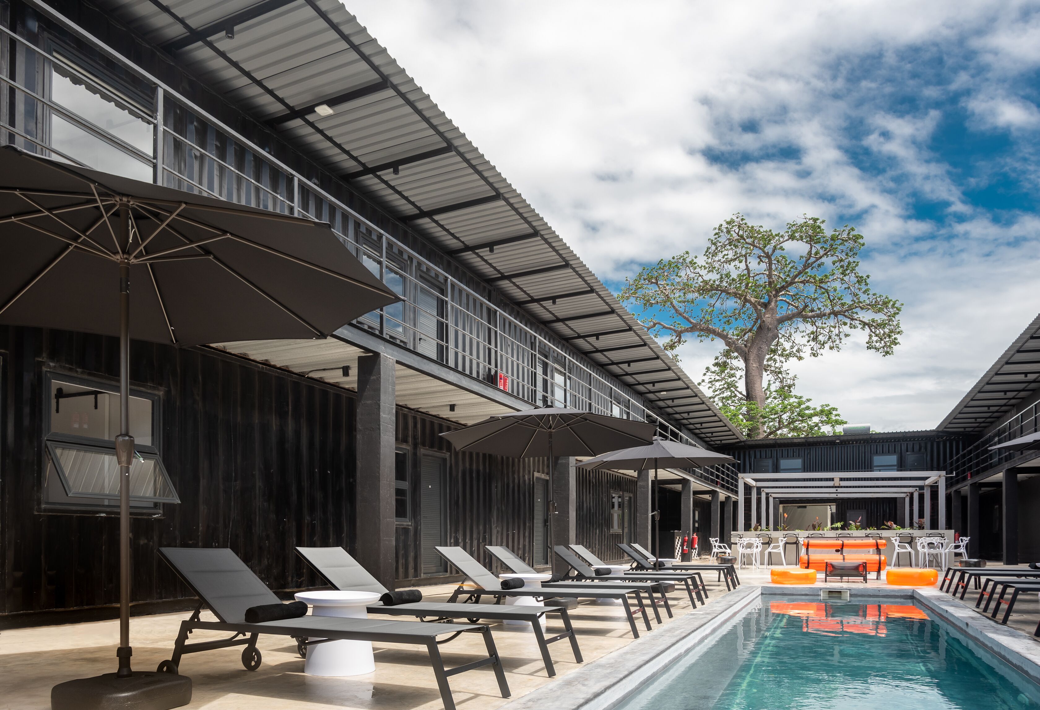 Outdoor pool, pool umbrellas