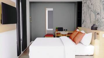 Habitación doble Confort | Muebles diferentes, escritorio y espacio para trabajar con laptop