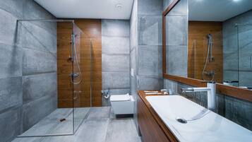 Shower, free toiletries, hair dryer, bathrobes