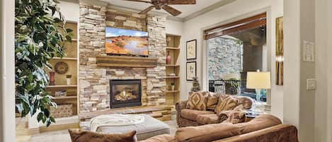 Condo, Multiple Beds, Balcony, Mountain View (Oasis Escape) | Living area | 42-inch flat-screen TV with digital channels, fireplace