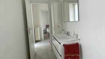 Hair dryer, bidet, towels, soap