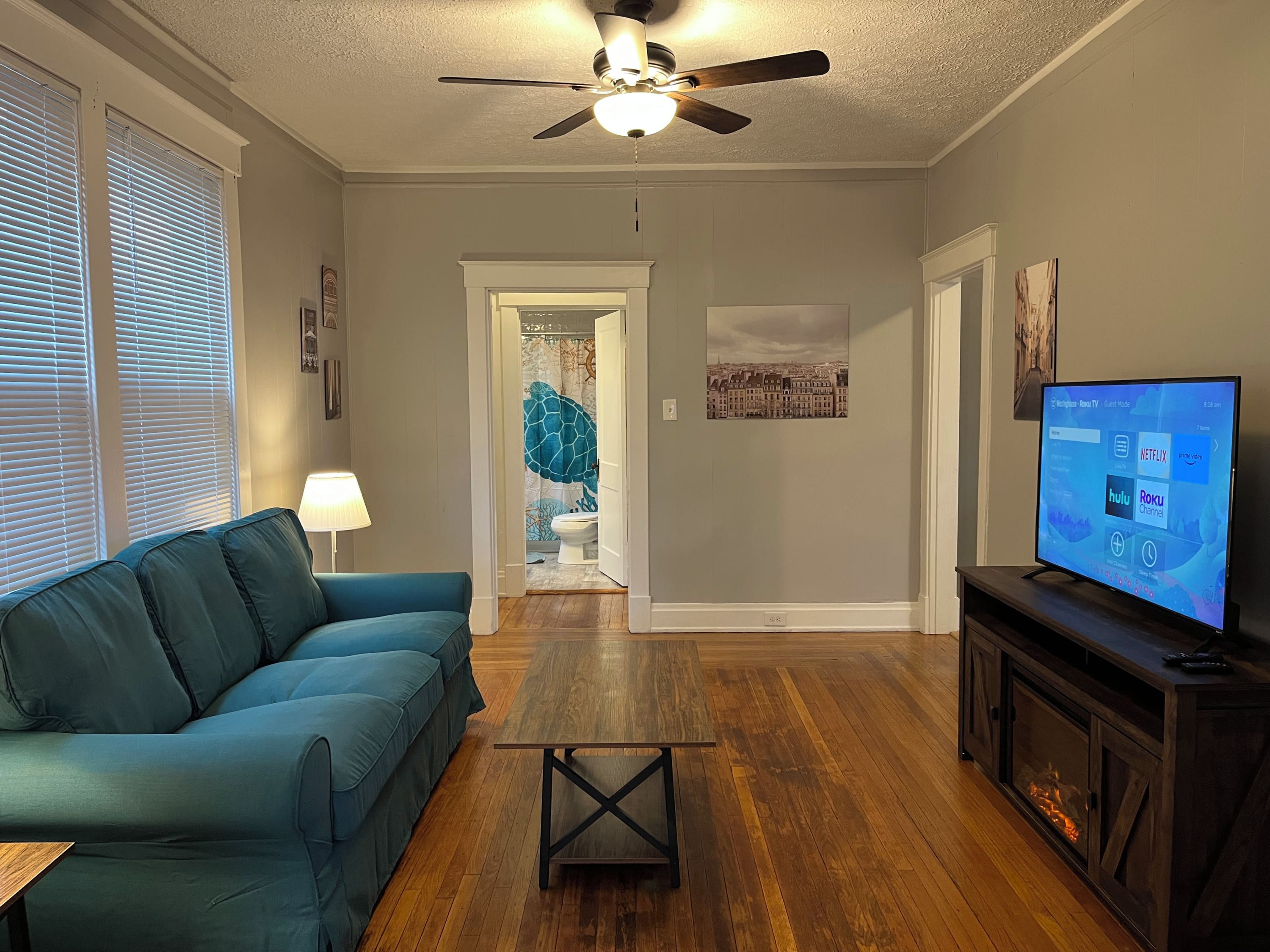 TV, fireplace, offices