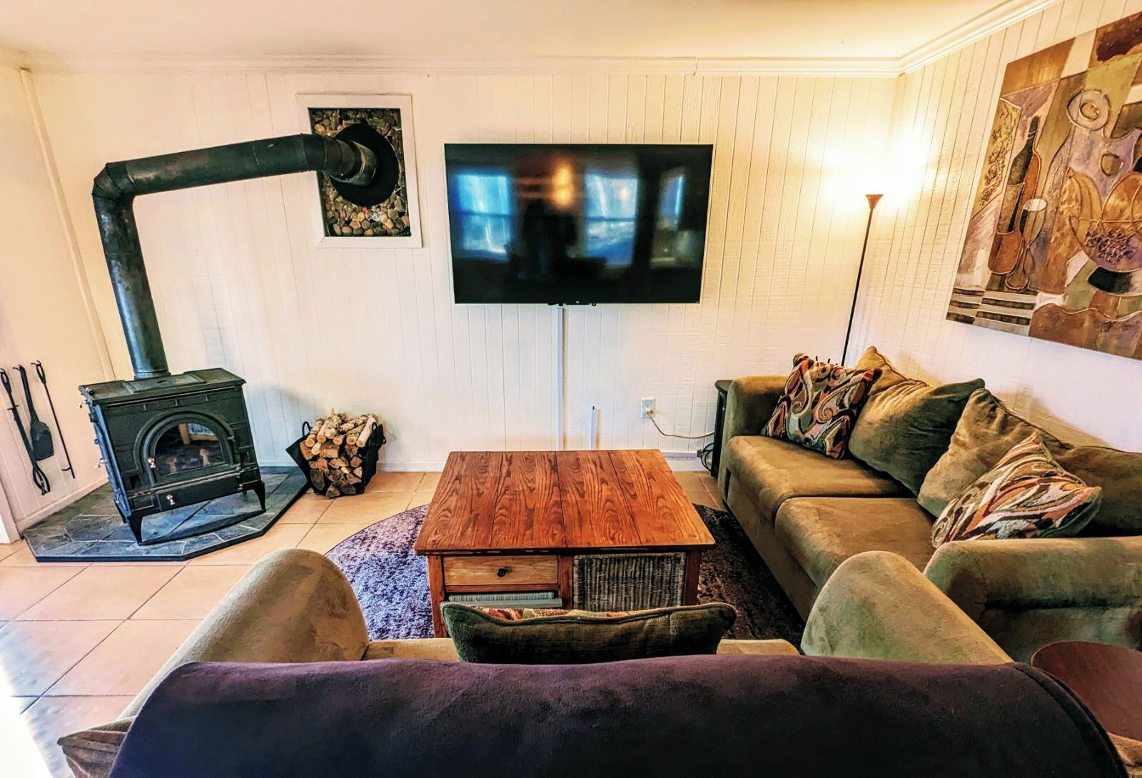 TV connectée, cheminée, jeux vidéo, livres