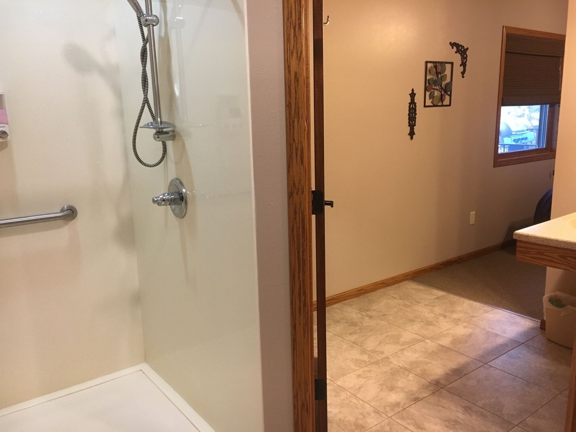 Combined shower/bathtub, hair dryer, towels