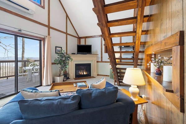 Cabin, 1 King Bed with Sofa bed, Fireplace, Mountain View (Windjammer Cottage) | Living area