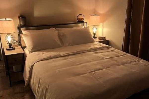 1 bedroom, desk, iron/ironing board, travel cot