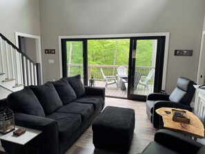 Smart TV, fireplace, video games, DVD player