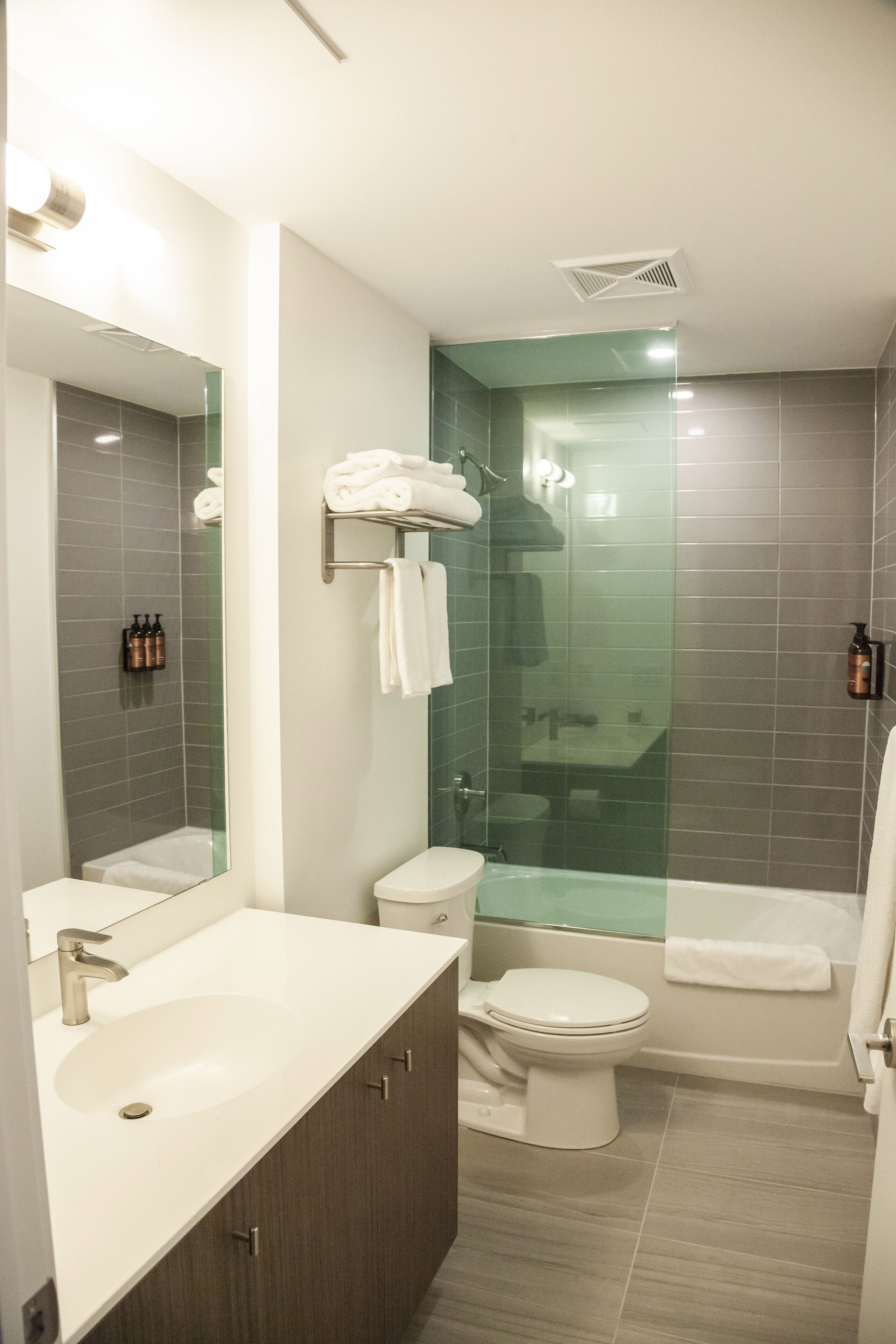 Basic Apartment | Bathroom | Combined shower/tub, free toiletries, hair dryer, towels