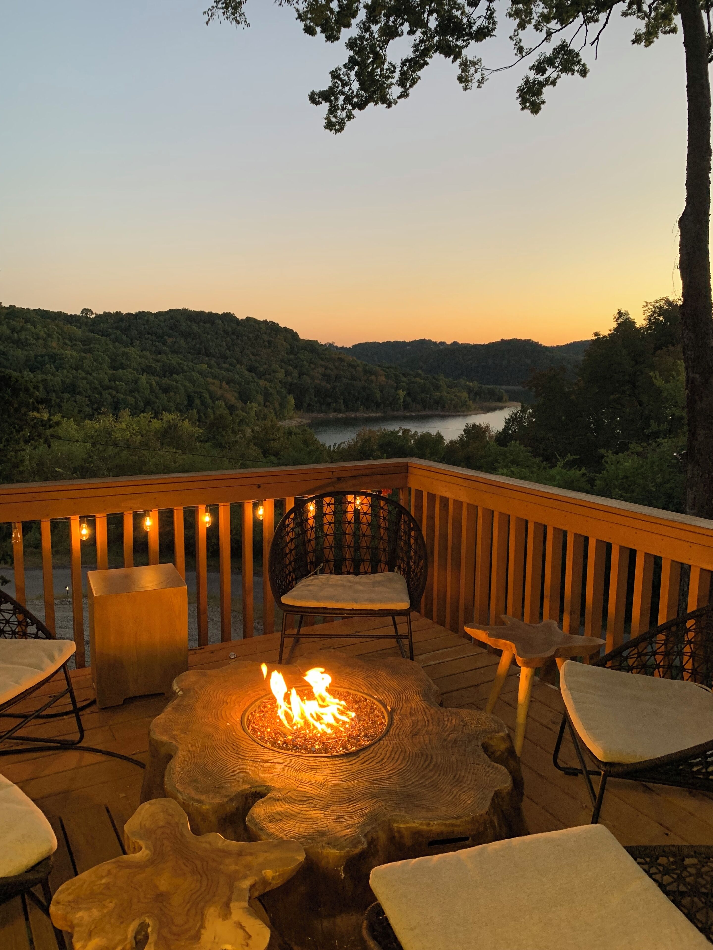 Gas fire pit with view to the lake. 1 propane tank provided.