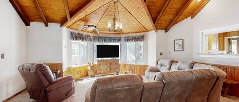 TV, DVD player, books, video library