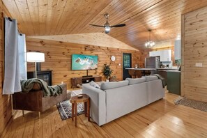 TV, fireplace, DVD player, books - Modern Cabin w/ Trail to Waterfall/Cave/Cliff (TF) (Rockbridge)
