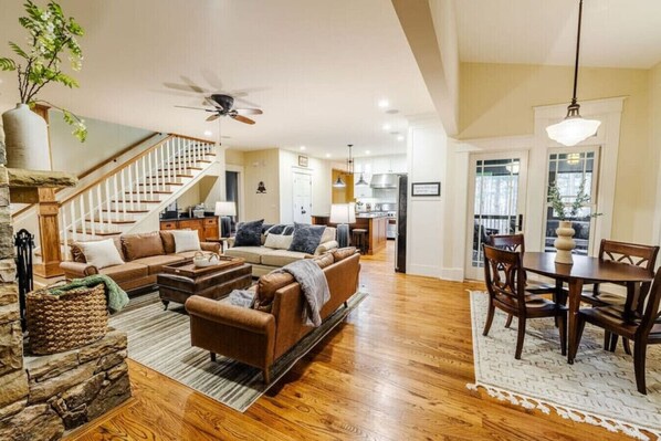 Smart TV, fireplace, video games, table football