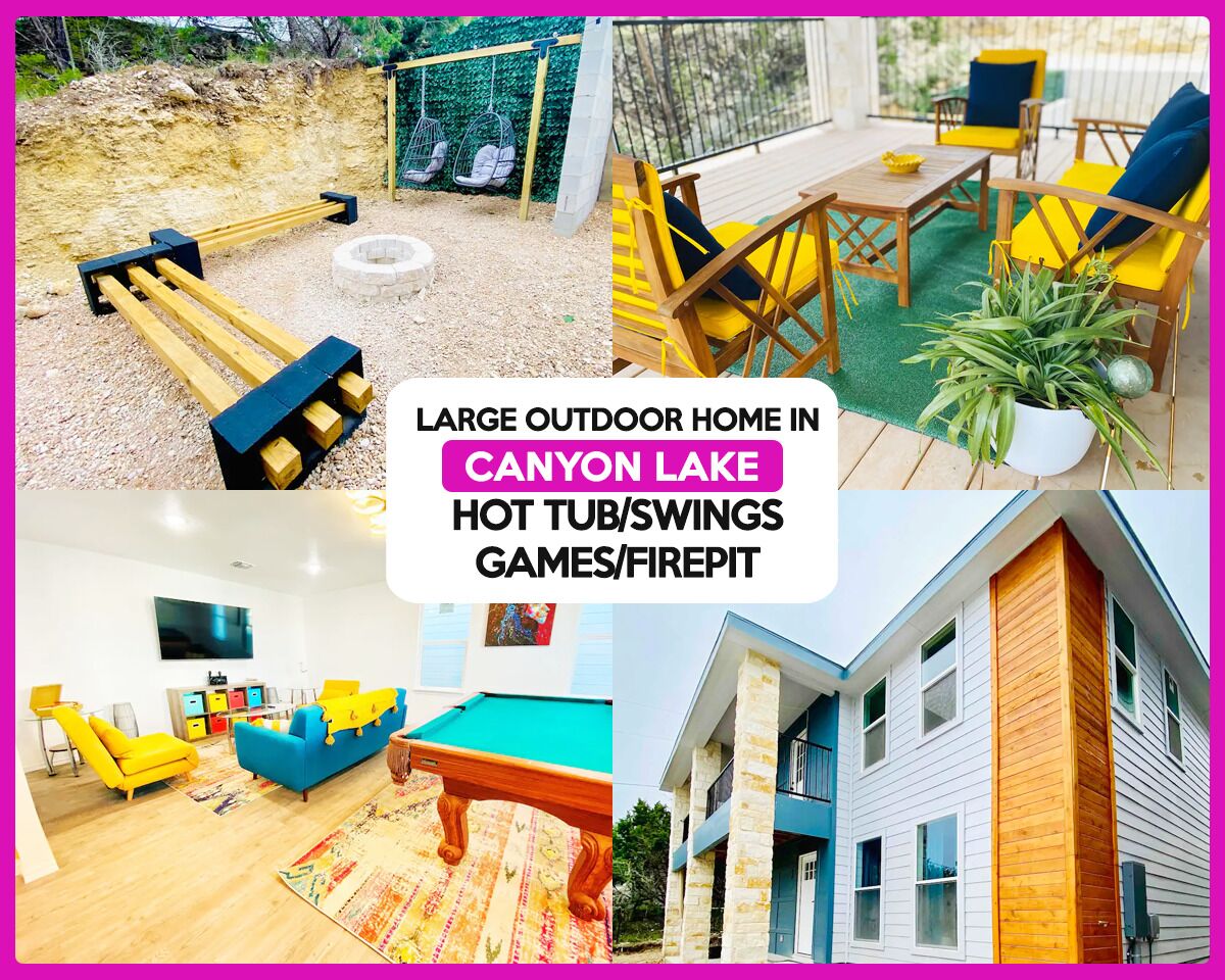 3-Large Outdoor NEW Home 5 m to Lake w/ Hot Tub/Swings/Games/Fire Pit/Pool Table