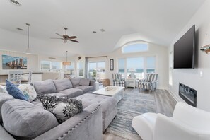 TV, fireplace, DVD player, stereo - 5860- Beach Breeze at Beach Breeze, an oceanfront 8-bedroom home in Nags Head, NC! (Nags Head)