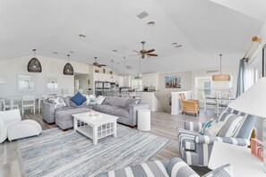 TV, fireplace, DVD player, stereo - 5860- Beach Breeze at Beach Breeze, an oceanfront 8-bedroom home in Nags Head, NC! (Nags Head)
