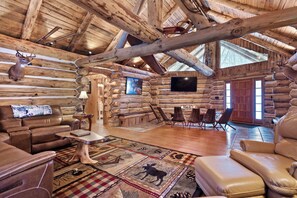 Télévision, cheminée, chaîne hi-fi