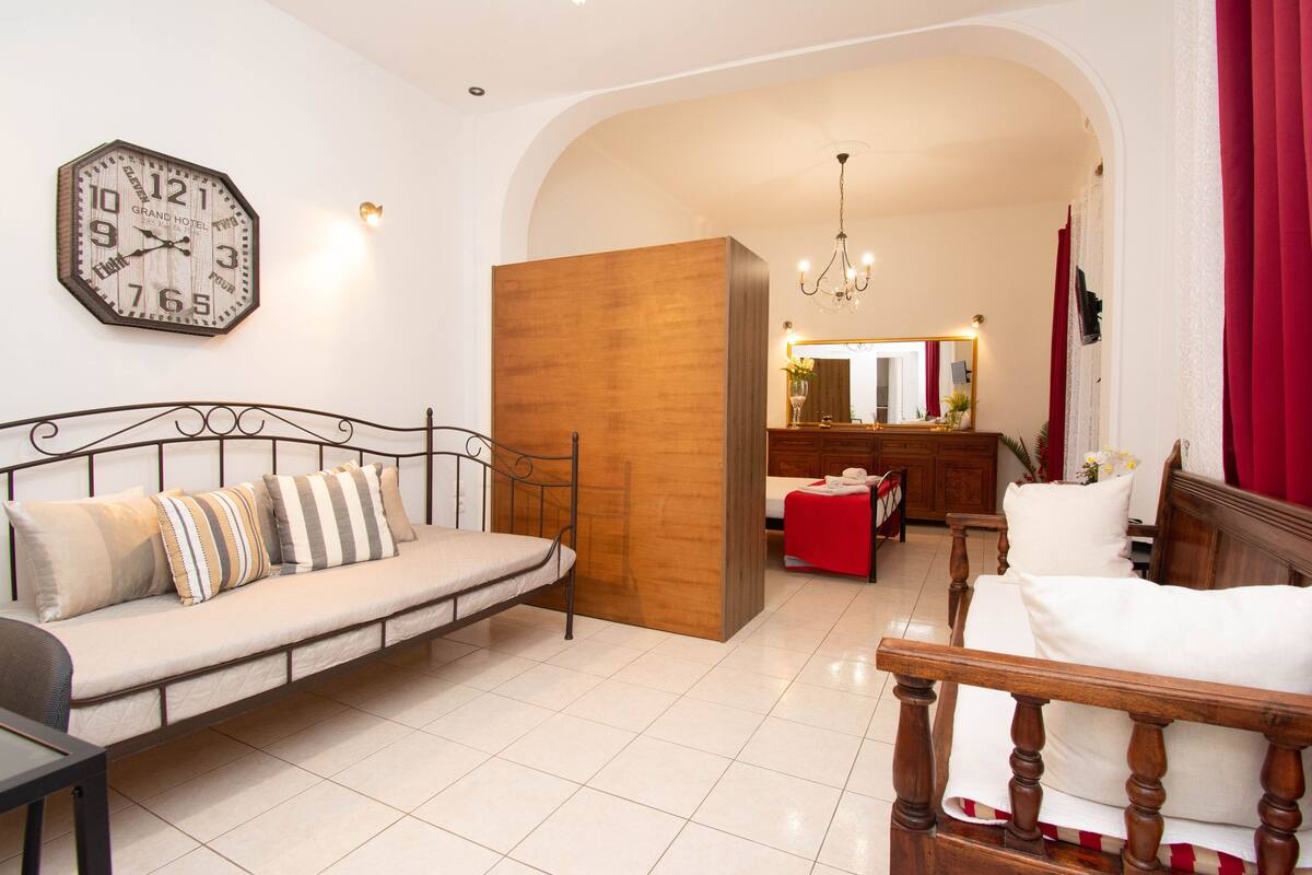 1 bedroom, desk, blackout curtains, iron/ironing board