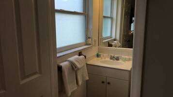 Hair dryer, towels, toilet paper