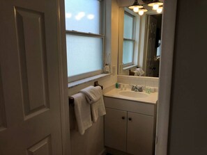 Hair dryer, towels, toilet paper