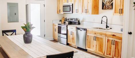 Fridge, microwave, oven, dishwasher