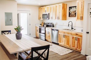 Fridge, microwave, oven, dishwasher