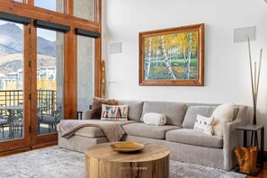 TV, fireplace - New Meadows Home by InvitedHome | Ski In/Out, San Sophia Range Views, Hot Tub (Mountain Village)